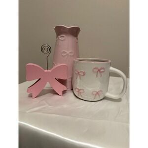 Cute Pink Bow Mug and Vase Set Girly Aesthetic Home Decor